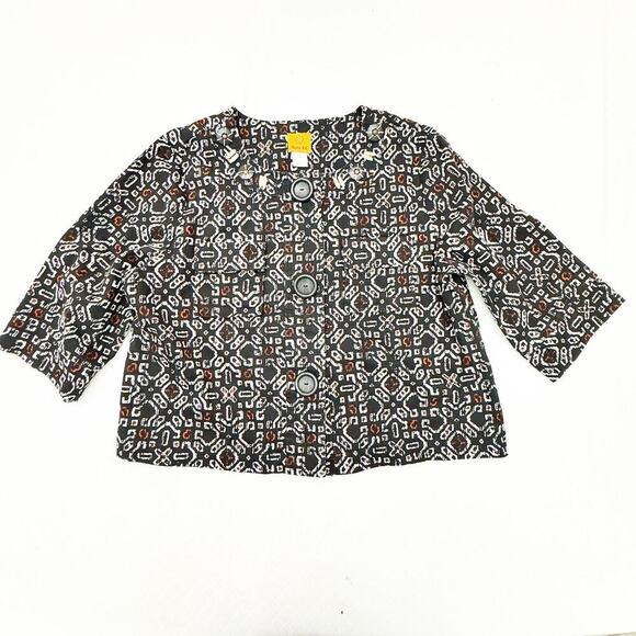 Ruby Red Geometric Tribal Patterned Lightweight Cotton Blazer Jacket Size 16 - Picture 1 of 5